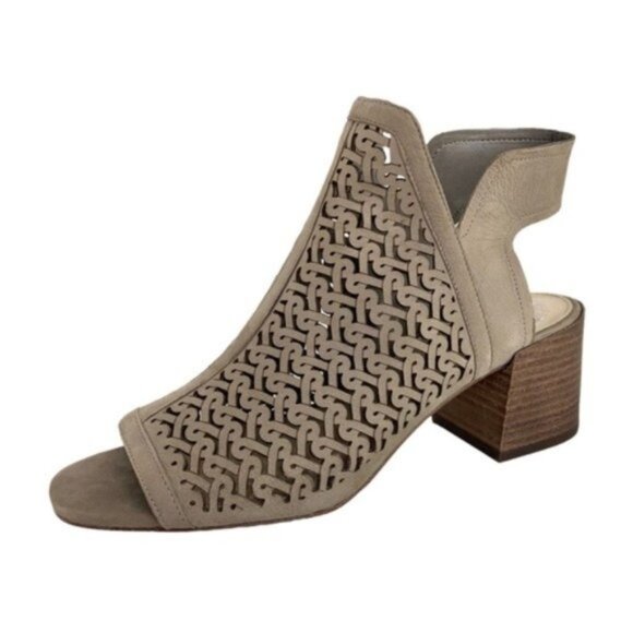 Vince Camuto Slingback Heel Peep Toe Laser Cut Grey Sandals - Picture 1 of 9